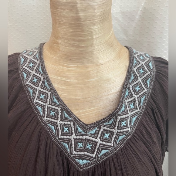 Joie brown Aztec styled top. Light blue accents - Picture 2 of 7